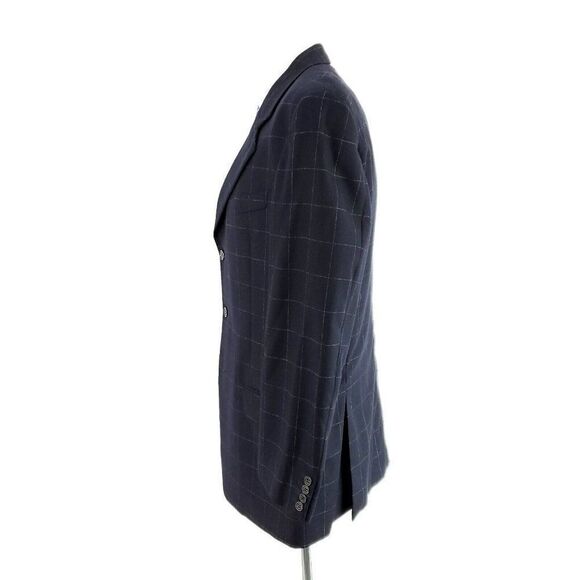 Valentino Flannel Wool Cashmere 3 Button Sport Coat W/ Vest 42L Blue Windowpane - Picture 4 of 11